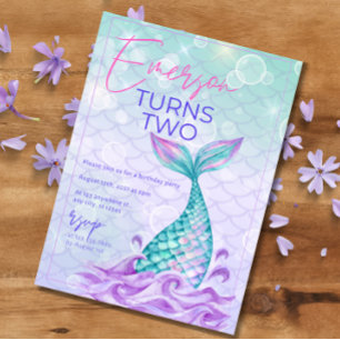 Mermaid Tail Under the Sea Purple Birthday  Invitation