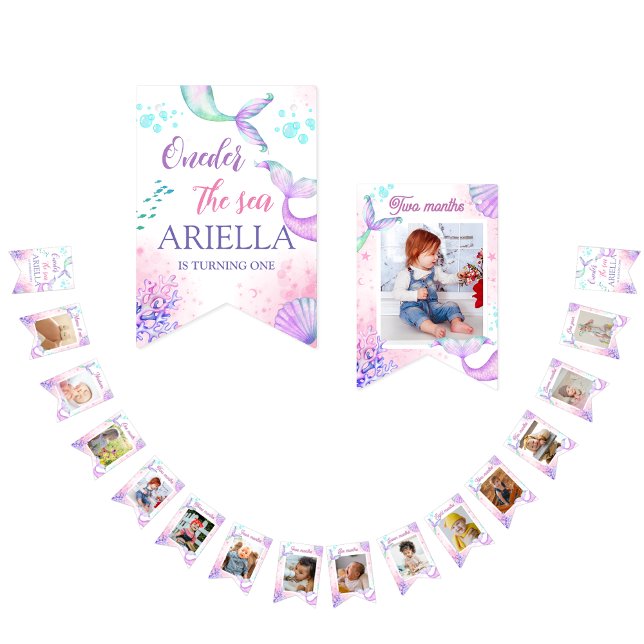 Mermaid tail Watercolor Birthday Under the Sea Bunting (Creator Uploaded)