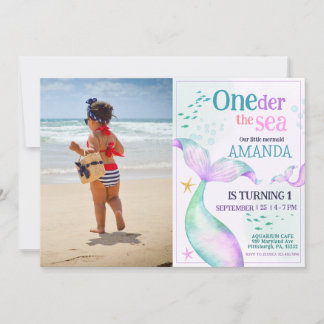 Mermaid tail Watercolor Birthday Under the Sea Invitation
