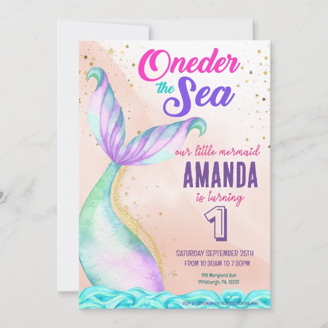 Mermaid tail Watercolor Birthday Under the Sea Invitation (Front)