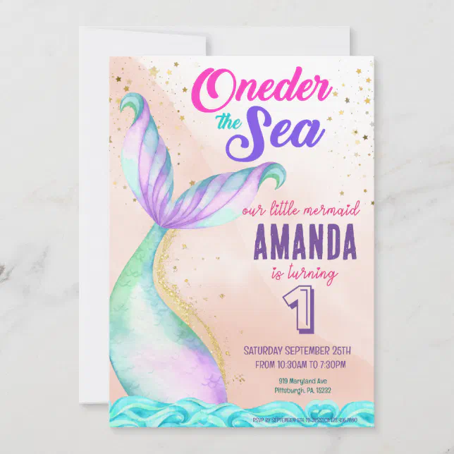 Mermaid tail Watercolor Birthday Under the Sea Invitation | Zazzle