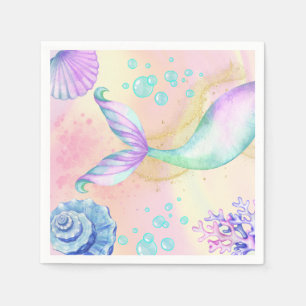 Mermaid tail Watercolor Birthday Under the Sea Napkin