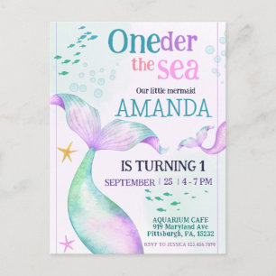 Mermaid tail Watercolor Birthday Under the Sea Postcard