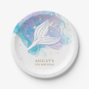 Mermaid Tail Watercolor Under the Sea Birthday  Paper Plate
