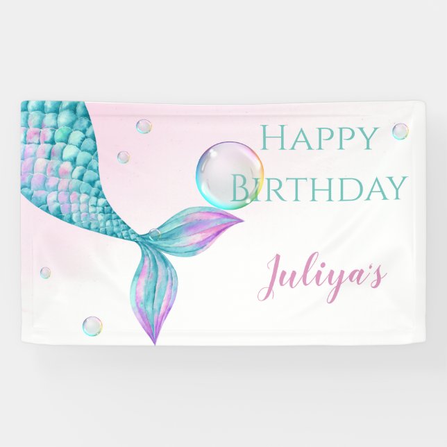 Mermaid Tail with bubbles Birthday  Banner (Horizontal)