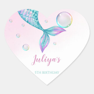 Mermaid Tail with bubbles Birthday Heart Sticker