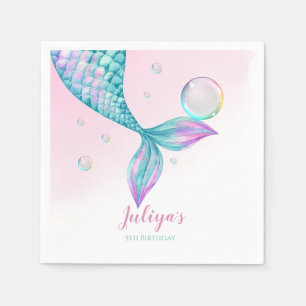 Mermaid Tail with bubbles Birthday  Napkin