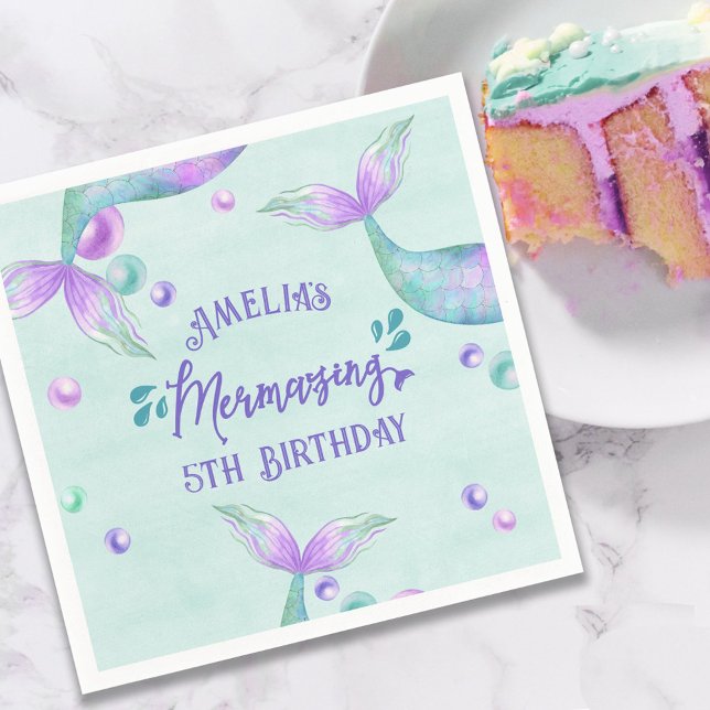 Mermaid Tails Any Age Mermazing Birthday Party Napkin (Creator Uploaded)