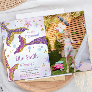 Mermaid Tails Glitter Birthday Invitations w photo