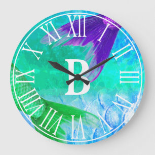 Mermaid Tails & Scales Monogram Large Clock