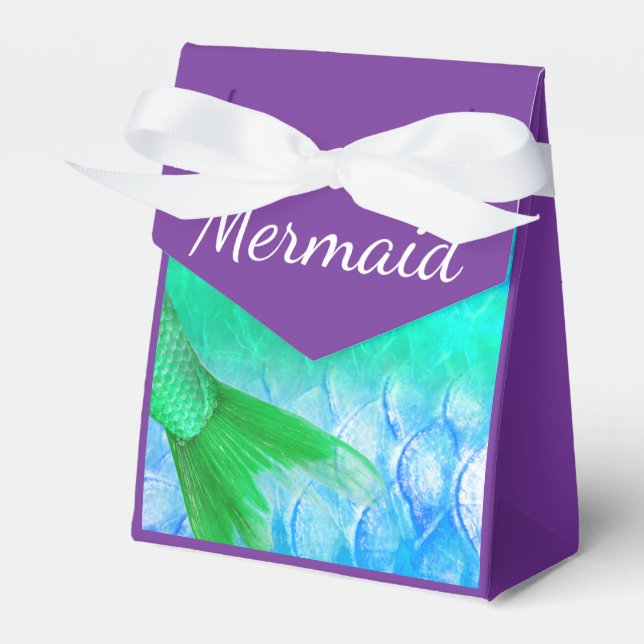 Mermaid Tails & Scales Teal Purple Favour Box (Front Side)