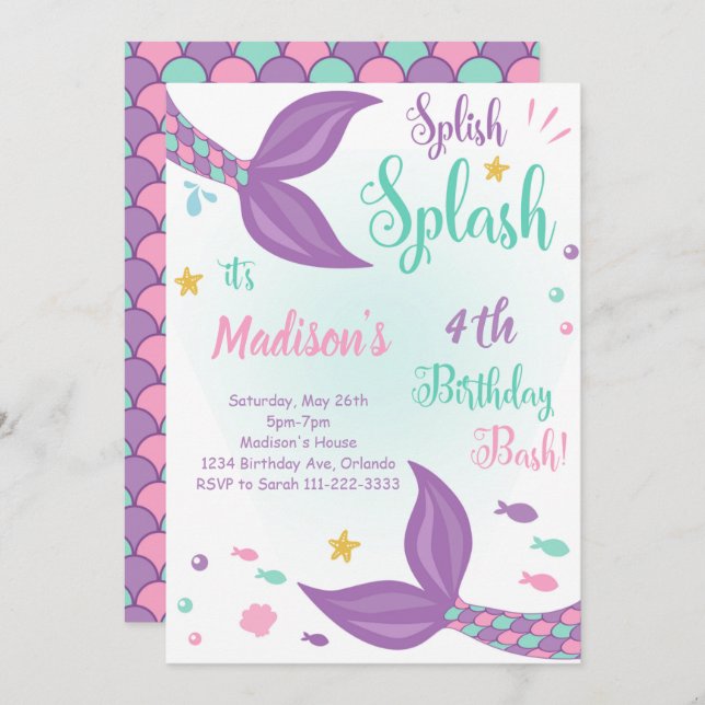Mermaid Tails Under the Sea Birthday Invitation (Front/Back)