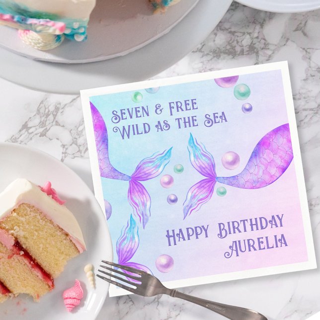 Mermaid Tails Wild as the Sea Any Age Birthday Napkin (Creator Uploaded)