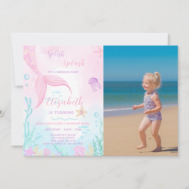 Mermaid Tale Birthday Invitation With Photo (Front)
