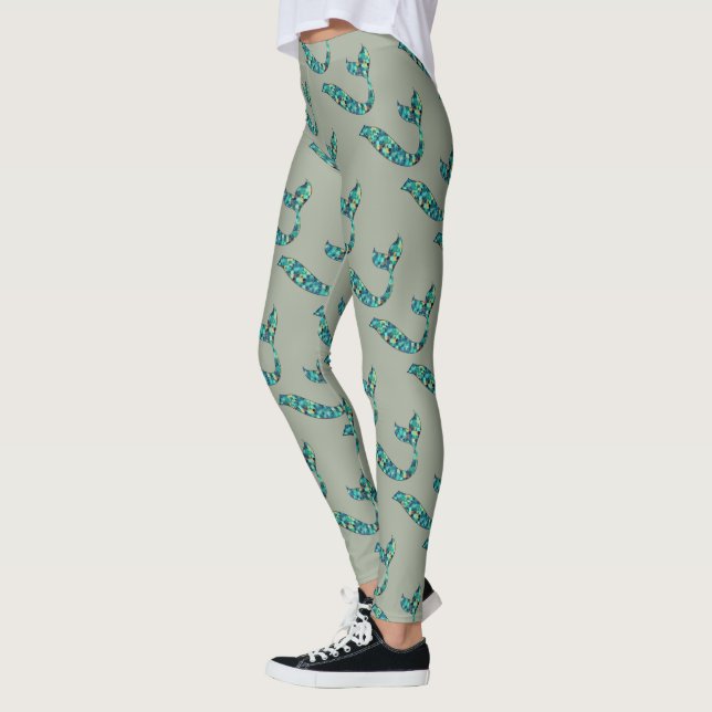 Mermaid Tale Leggings  Grey and Green (Left)