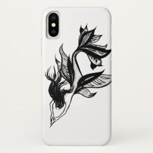 Mermaid Tattoo Style Stipple Shaded Ink Drawing iPhone X Case