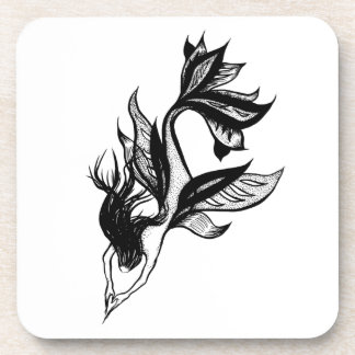 Mermaid Tattoo Style Stipple Shaded Ink Drawing Coaster