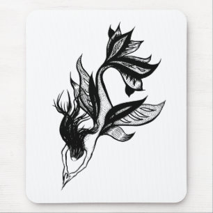 Mermaid Tattoo Style Stipple Shaded Ink Drawing Mouse Mat