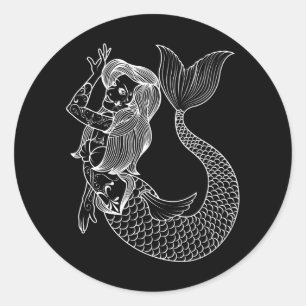 Mermaid Tattoo Vintage Mermaid Art Tattoo Girls Classic Round Sticker