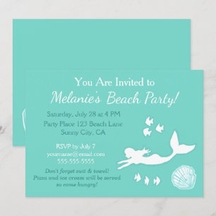 Mermaid Teal Beach Party Custom Invitation