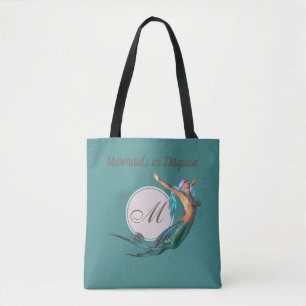 Mermaid Teal Beautiful Monogram All Over Print Tote Bag