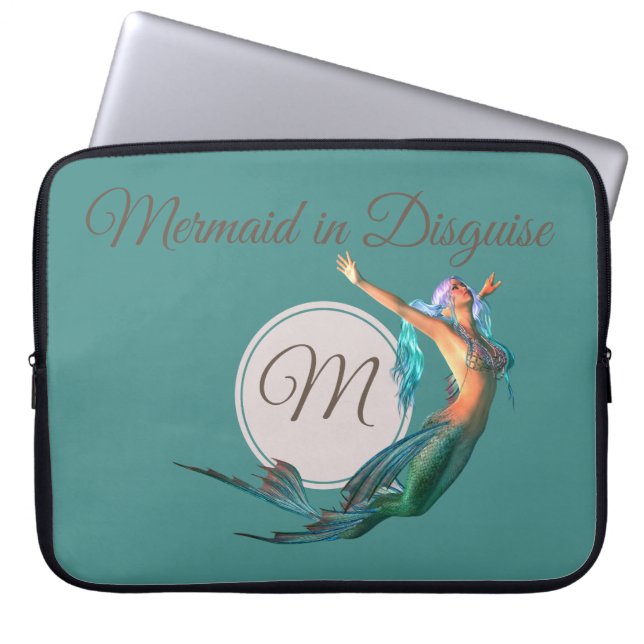 Mermaid Teal Beautiful Monogram Laptop Sleeve (Front)