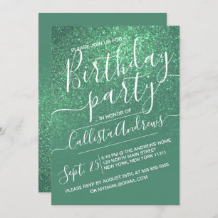 Mermaid Teal Green Sparkly Glitter Ombre Birthday Invitation
