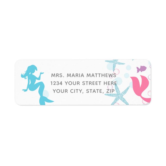 Mermaid Teal Pink Purple Address Mailing Labels (Front)