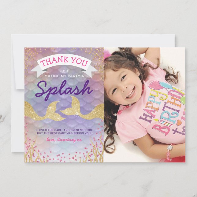 Mermaid Thank You Birthday Card (Front)