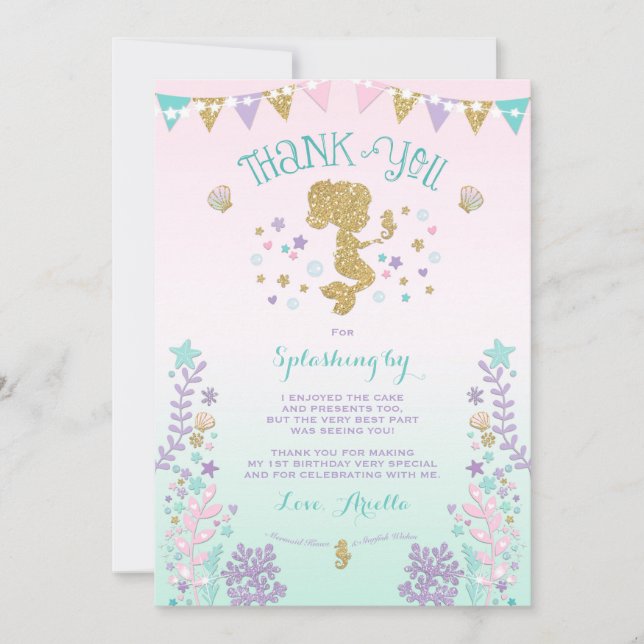 Mermaid Thank You Card Under The Sea Thank You (Front)