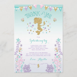Mermaid Thank You Card Under The Sea Thank You