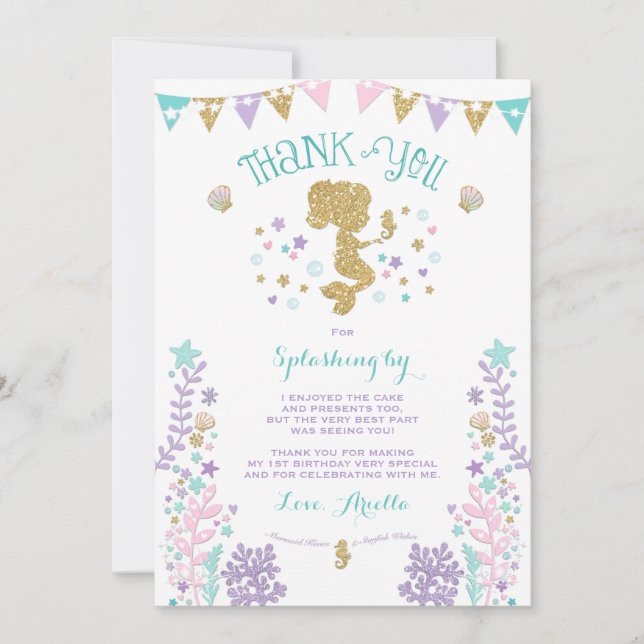 Mermaid Thank You Card Under The Sea Thank You (Front)