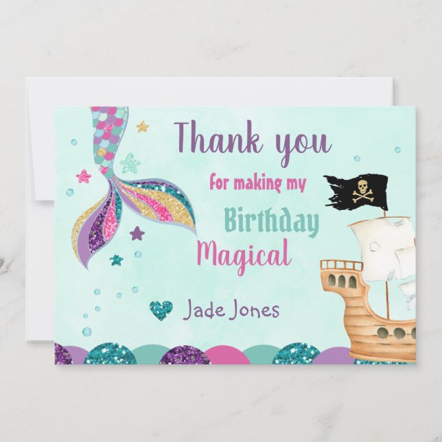  Mermaid Thank you Cards, Mermaid Birthday Cards, Invitation (Front)