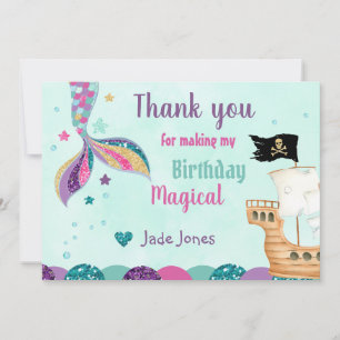 Mermaid Thank you Cards, Mermaid Birthday Cards, Invitation