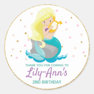 Mermaid Thank You Sticker Labels Birthday Favours