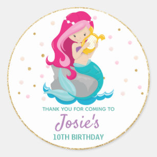 Mermaid Thank You Sticker Labels Birthday Favours