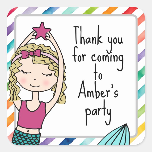 Mermaid thank you stickers favour bag (Front)