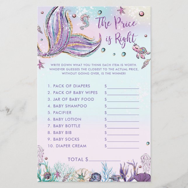 Mermaid The Price is Right Game Shower Activity (Front)