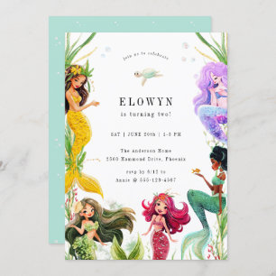 Mermaid Theme Birthday Party Invitation