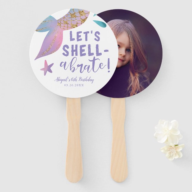 Mermaid Theme Birthday Party Photo Hand Fan (Front and Back)