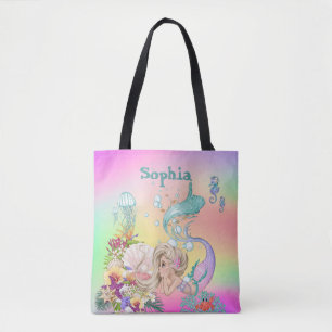 Mermaid Theme Cute Rainbow Tote Bag