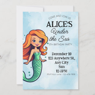 Mermaid Theme Kids Birthday Party Invitation
