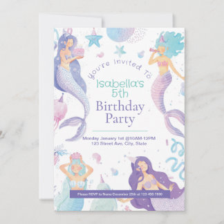 Mermaid Theme Kid's Birthday Party Invitation Card