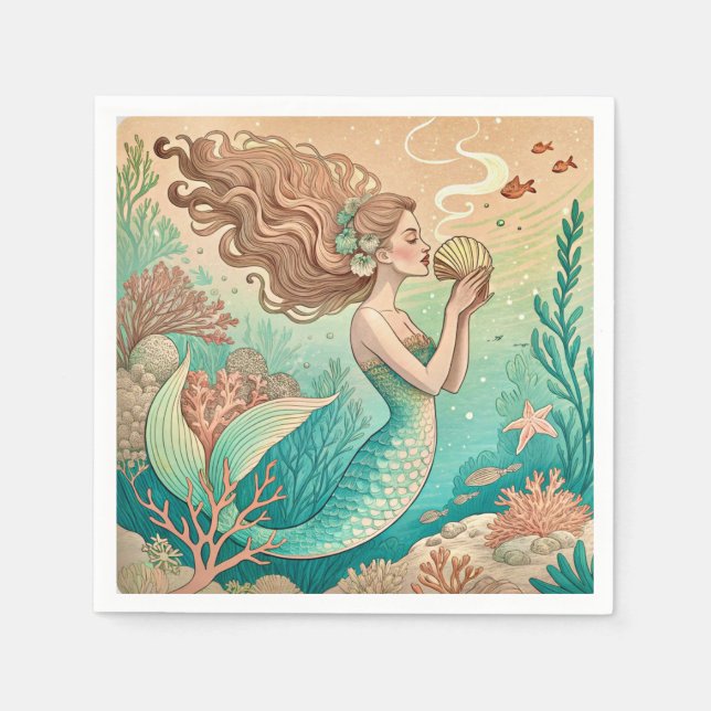 Mermaid theme party custom napkins (Front)
