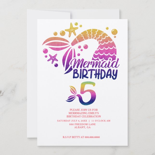Mermaid Theme Personalised Kids Birthday Party Inv Invitation (Front)