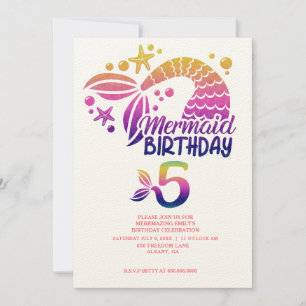 Mermaid Theme Personalised Kids Birthday Party Inv Invitation
