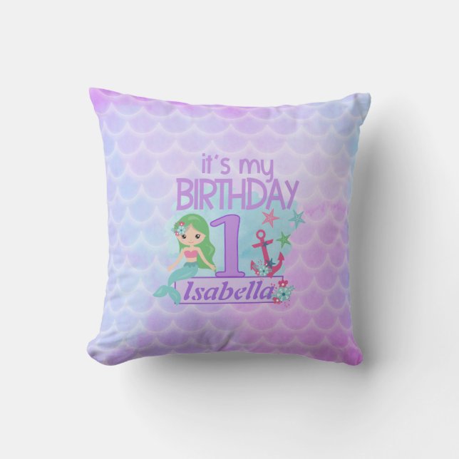 Mermaid themed 1st Birthday  Cushion (Front)