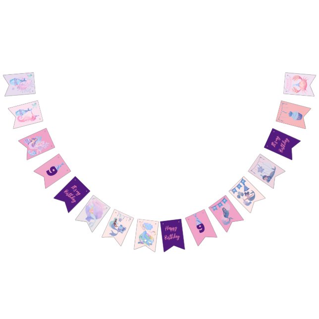 Mermaid Themed Birthday Bash bunting banner (All)