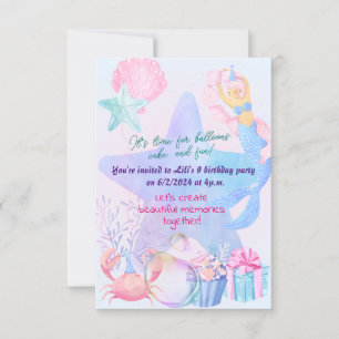 Mermaid Themed Birthday Bash  Invitation