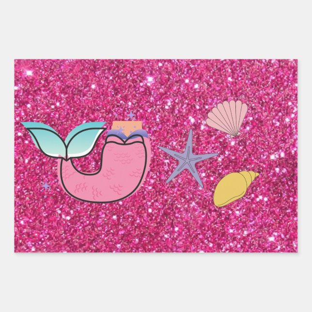 Mermaid Themed Birthday Bash  Wrapping Paper Sheet (Front)